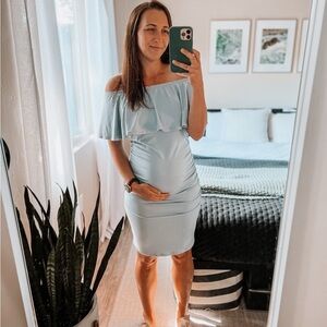 Pinkblush Off-Shoulder Light Blue Mini Dress